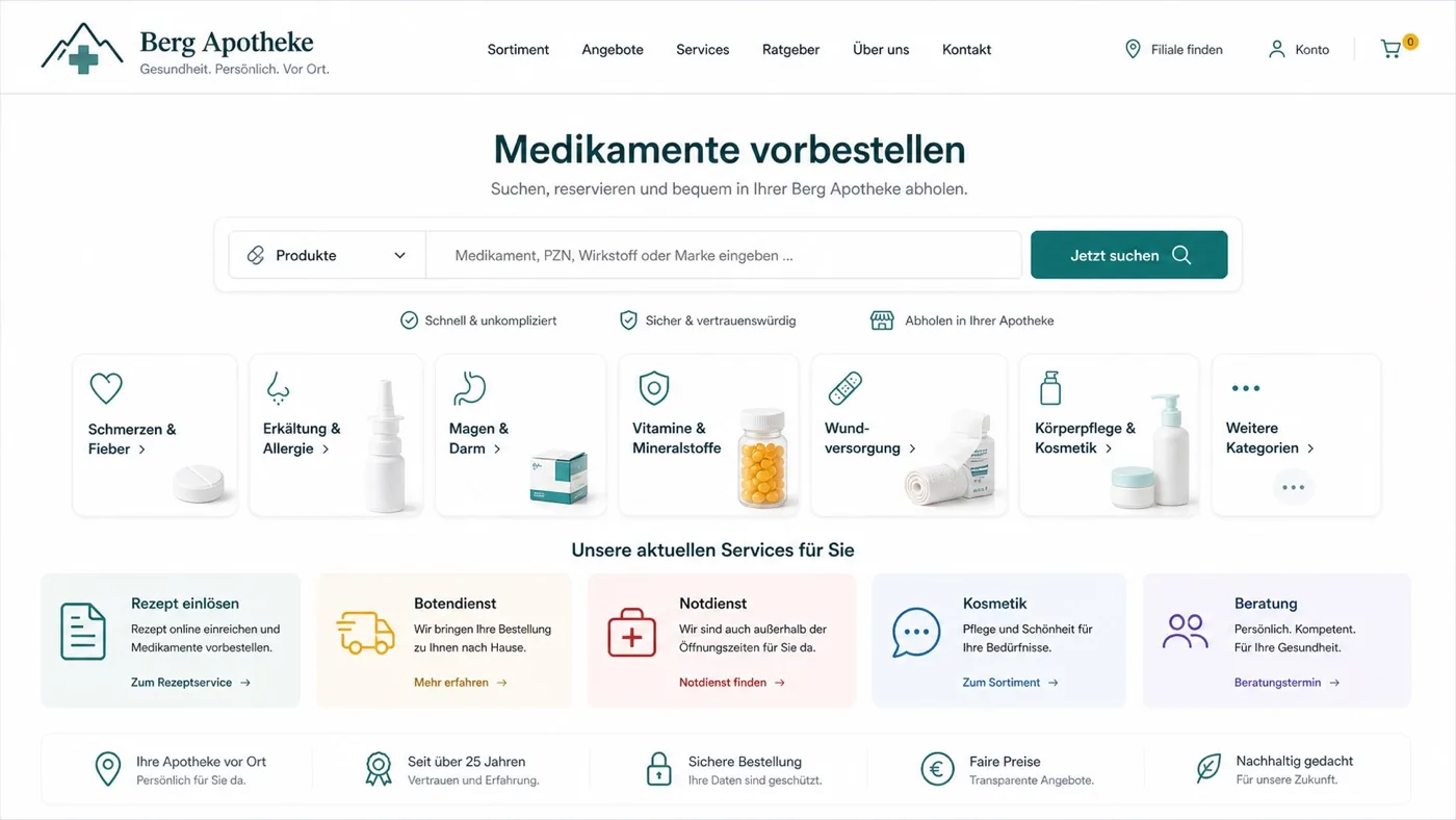 Website-Beispiel für Apotheke und lokale Services